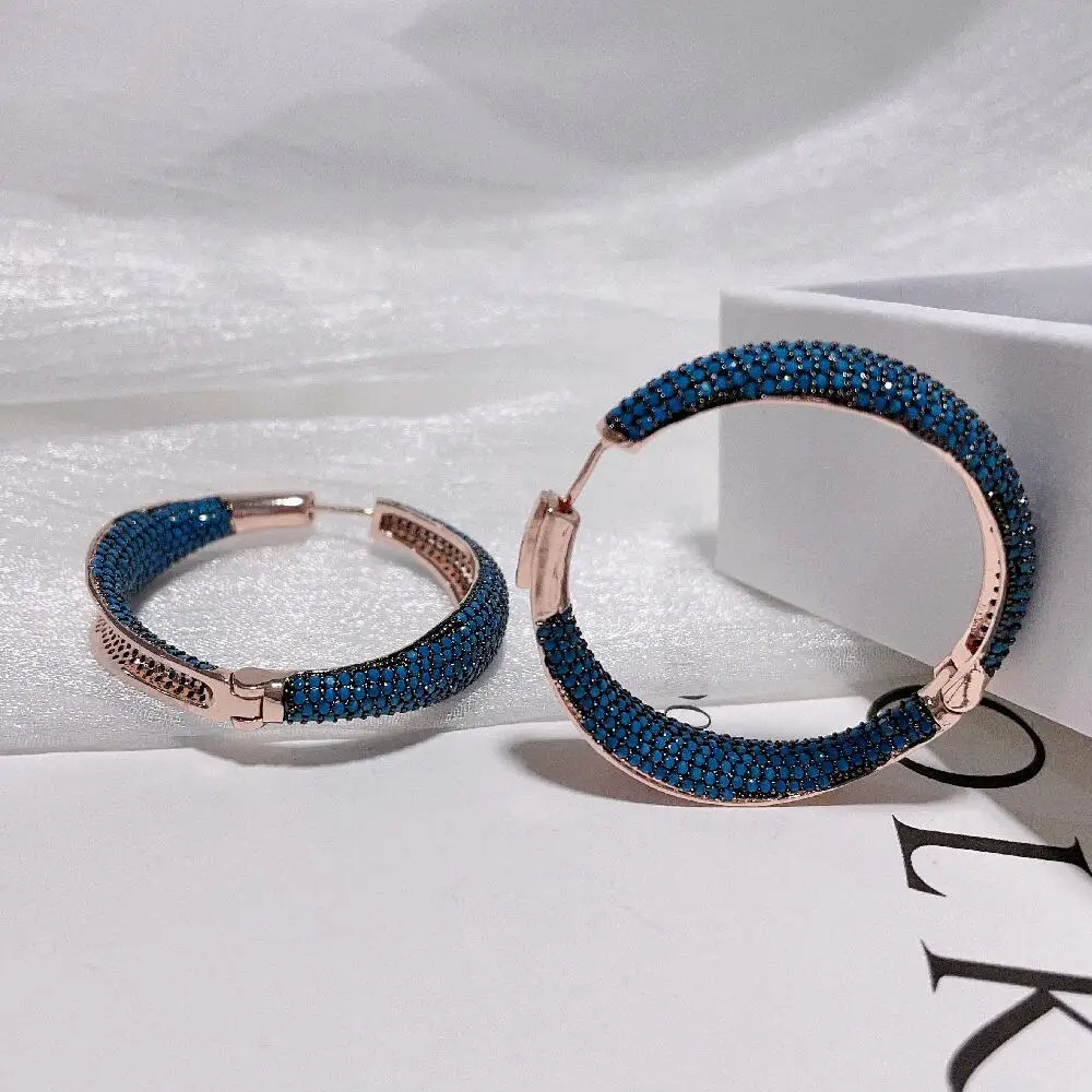 Luxury Turquoise Hoop Earring Women Jewelry Handpaved Micro-inlay Circle Earring SENYU 2022 New Fashion Gold Plating Earring