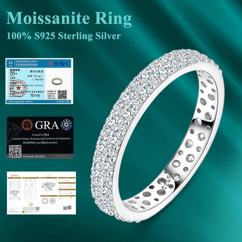 

Total 0.596CT Full Moissanite Rings 925 Sterling Silver for Women Sparkling Classic Band Ring Wedding Engagement Jewelry Gift