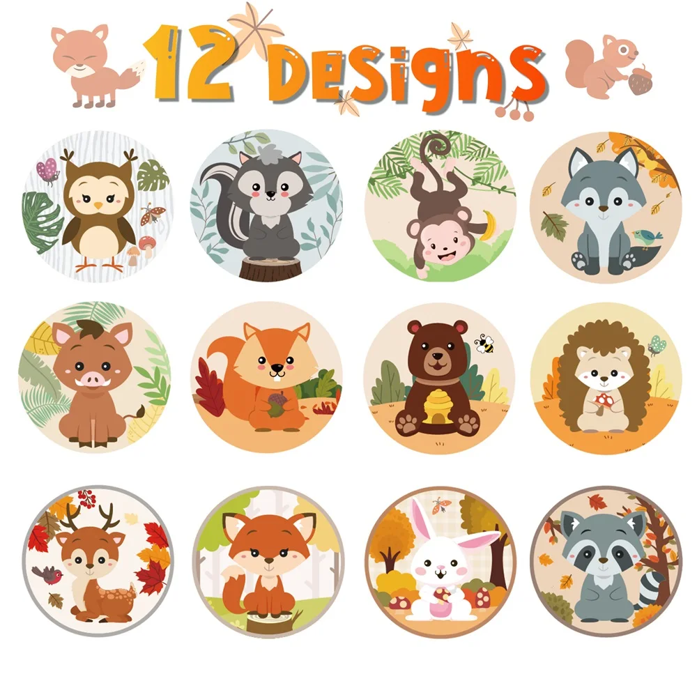 Kids Stickers 500Pcs Cartooon Forest Animals Sticker Circular Decal Game Prizes Homework Rewards Decoration Packing Seal Sticker