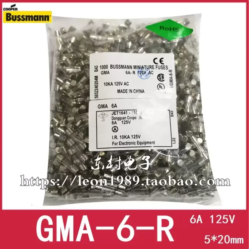 10-100pcs Bussmann glass tube fuse GMA-6-R 6A 125V 5 * 20mm UL certified/CSA/PSE