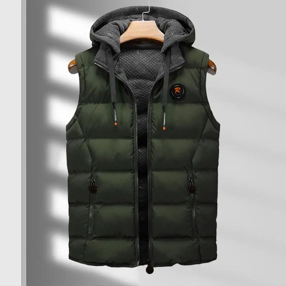 

Men Thickened Vest Coat Velvet Vest Jacket Men's Hooded Quilted Vest Coat with Pockets Solid Color Zipper Placket for Men