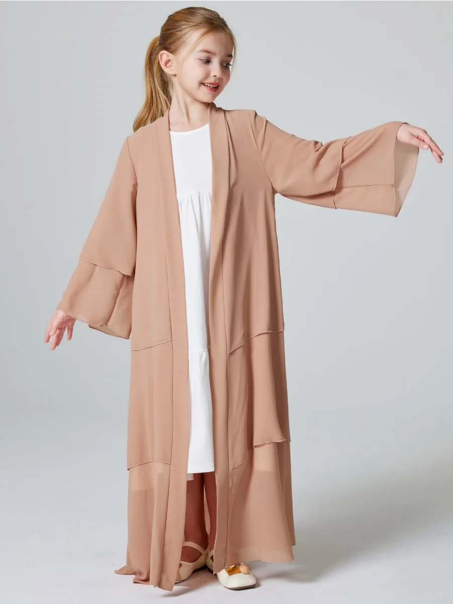 Eid Muslim Girls Abaya for Kid Dress Chiffon Abayas Arab Dubai Cardigan Jalabiya Party Dresses Kaftan Vestido Long Robe Jalabiya