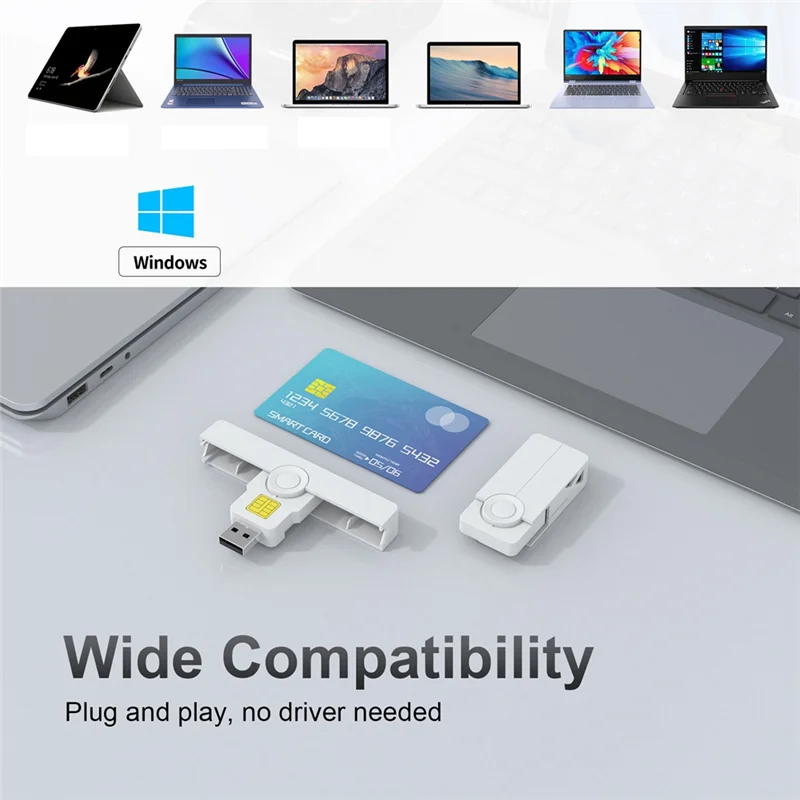 A13E-CAC 카드 리더 USB C 스마트 접이식 DOD 타입 C 공통 접근 세금 신고 SIM/ID/은행 카드 리더 (휴대폰/노트북용)