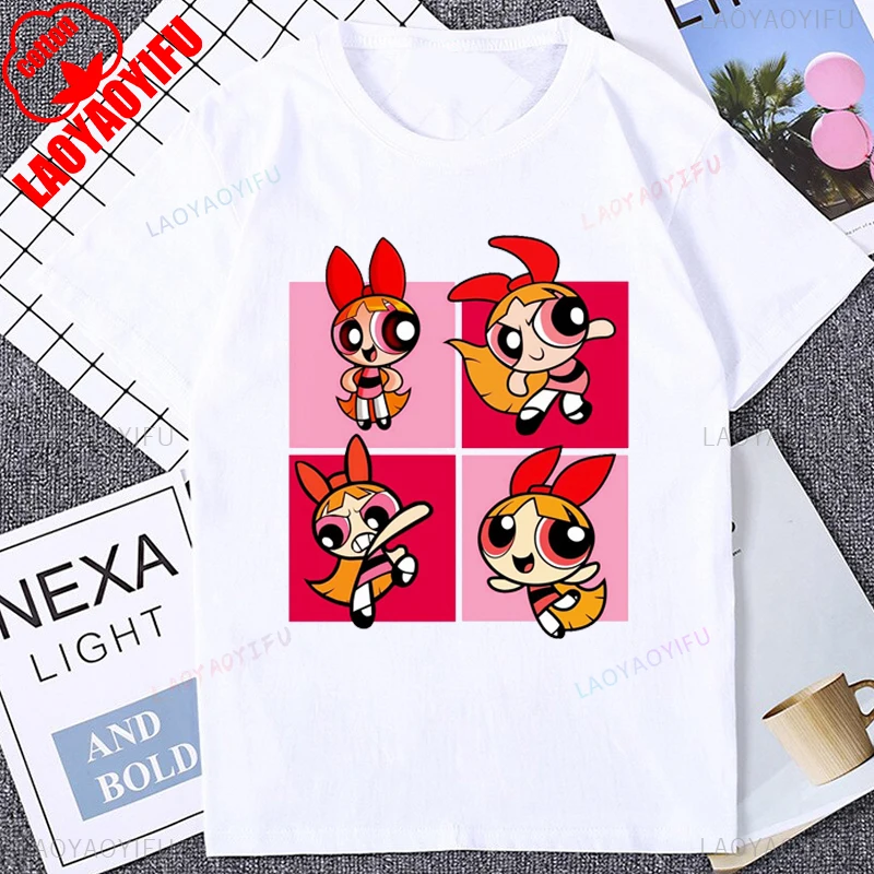 

Мужская футболка с принтом «Симпатичный цветок» и «Суперпаф для девочек», Harajuku, летняя повседневная модная женская футболка в стиле хип-хоп с короткими рукавами