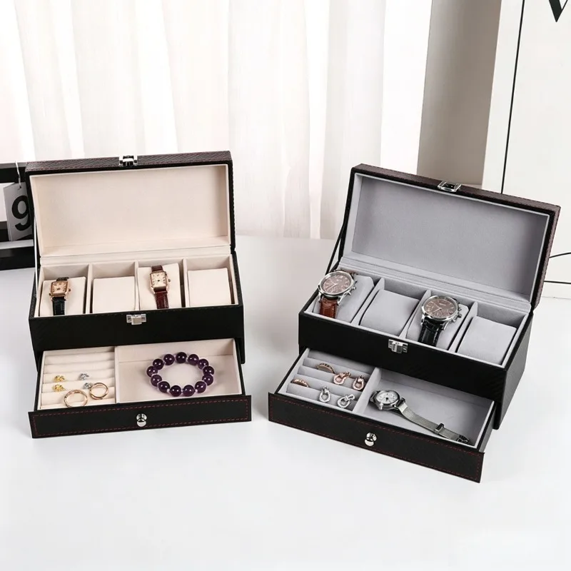 4 Slots Watch Storage Box Multifunctional Ring Case Retro Earring Bracelet Packaging Box 2-layer Luxury Jewelry Collection Cases
