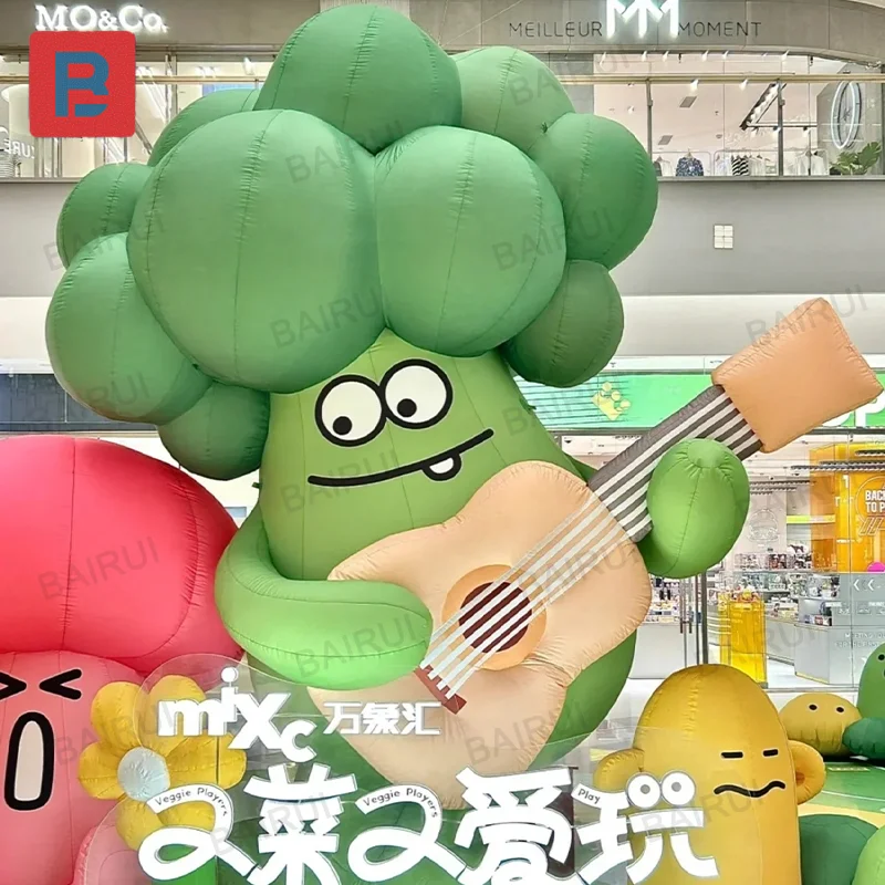 

Cartoon inflatable broccoli vegetable green fruit guitar player mall music festive advertising decoration