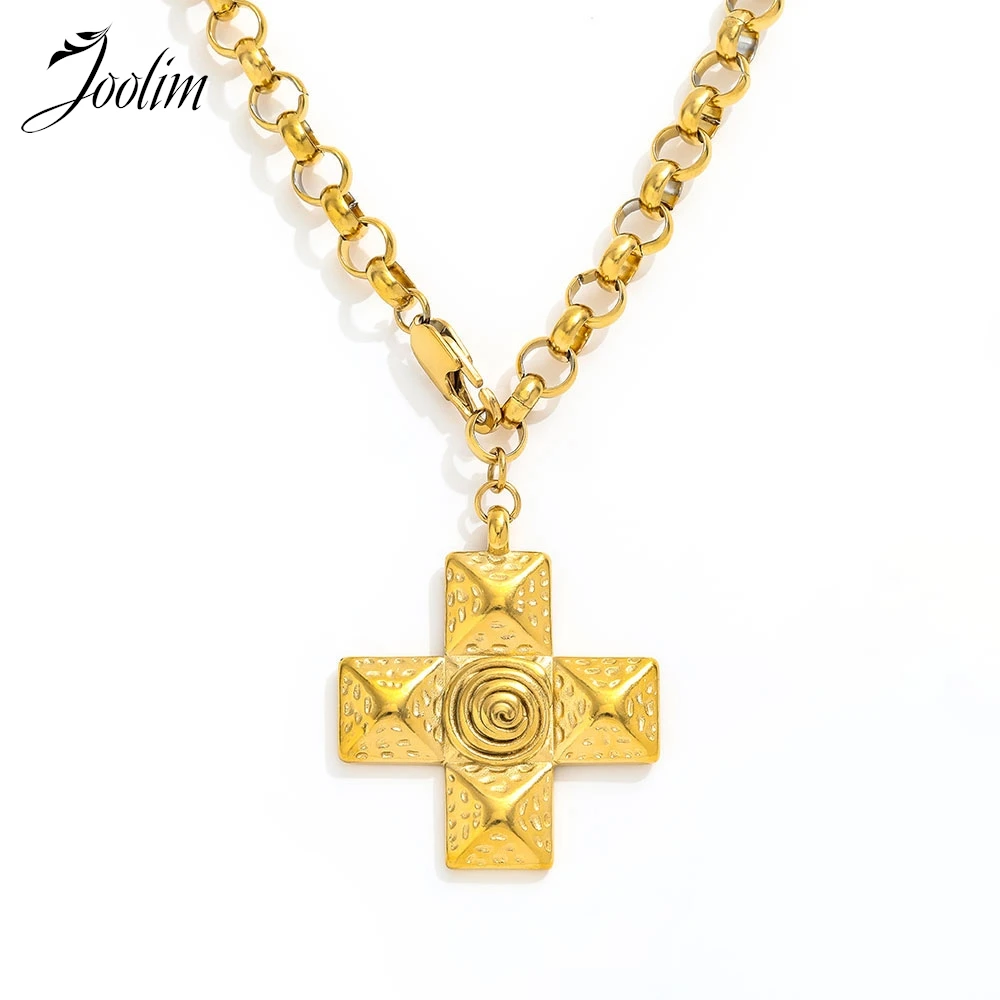 

Joolim Jewelry Wholesale Waterproof&No Fade Fashion Delicate Vuntage Chunky Cross Pendant Stainless Steel Necklace for Women