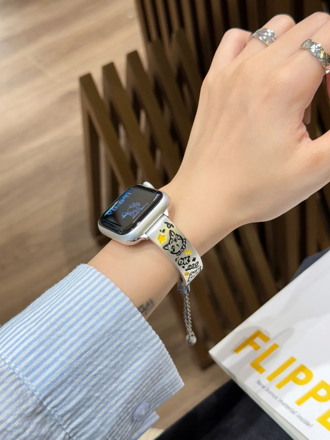 Металлический гибкий браслет с граффити Cat для Apple Watch Band 10S 42/46 мм 49Ultra SE, регулируемый ремешок-цепочка для Iwatch 38/41/45 40/44