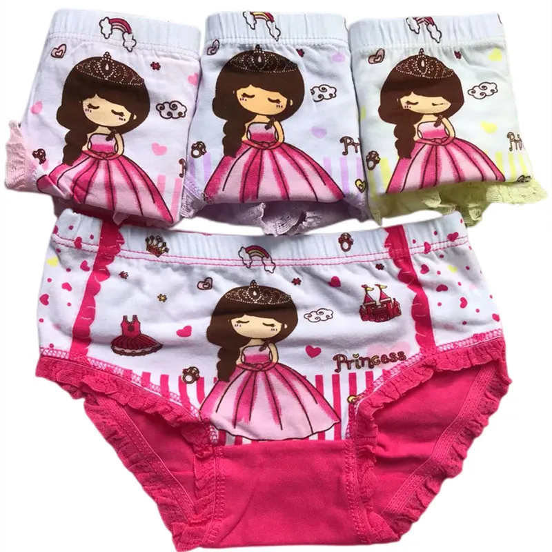 4pcs/Lot Girls Cotton Briefs Healthy Panties Kids Breathable Soft Cute Design Underpants Children Boxers Size 3-10T