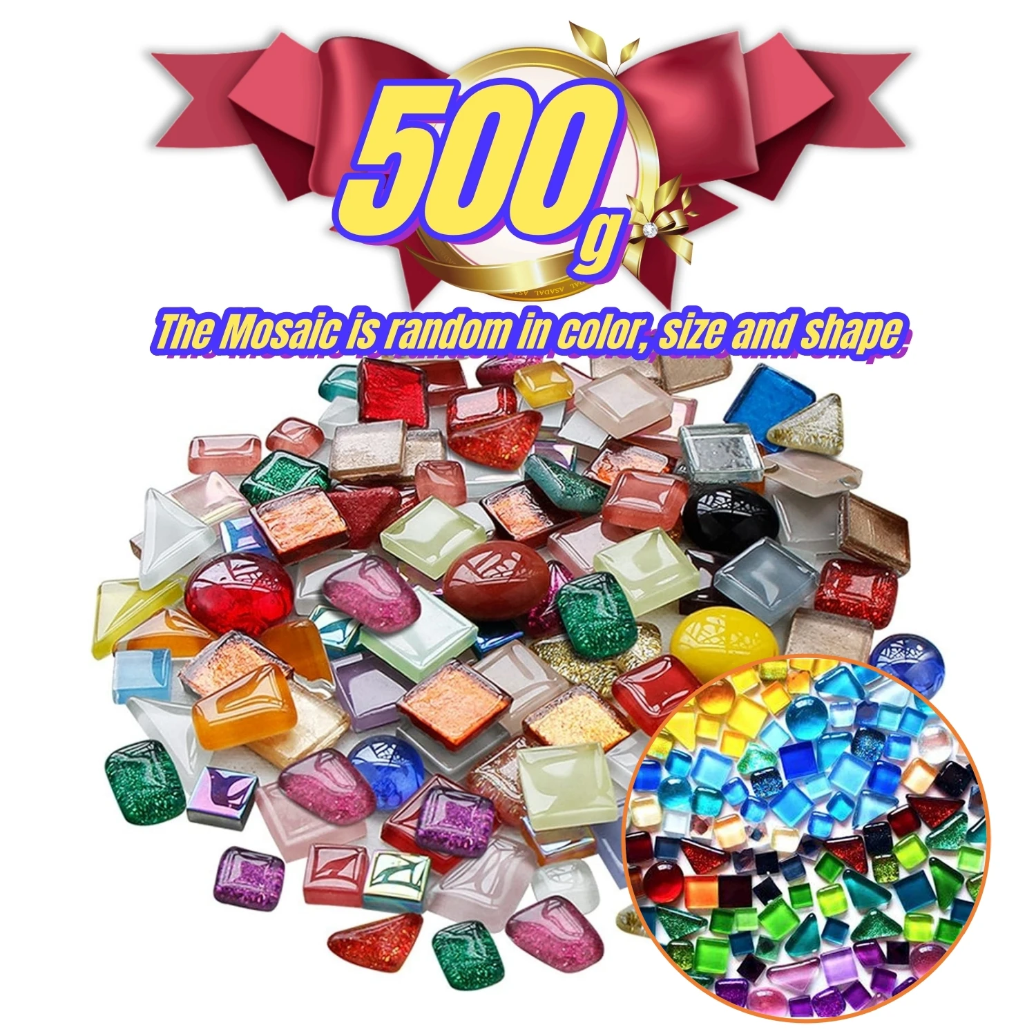 500g Mixed Color Irregular Crystal Mosaic Tiles,Mix Color Series,Crystal Craft for Craft Bathroom Kitchen Home Decoration DIY Ar