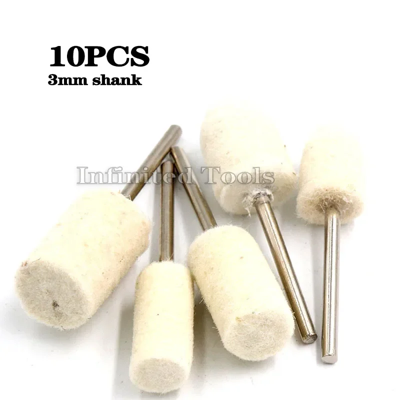 10Pcs 3mm Shank Wool Felt Mounted Polishing Buffing Wheel OD 3-20mm grinding head For Dremel Drill Rotary Tool