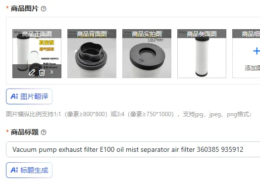 

Vacuum pump exhaust filter E100 oil mist separator air filter 360385 935912