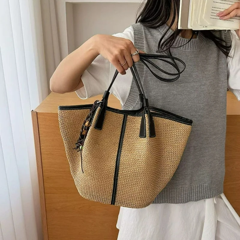

Bohemian Style Hand-woven Shoulder Bag, Multi-functional Bucket-shaped Bag, High-quality Large-capacity Beach Vacation Tote Bag