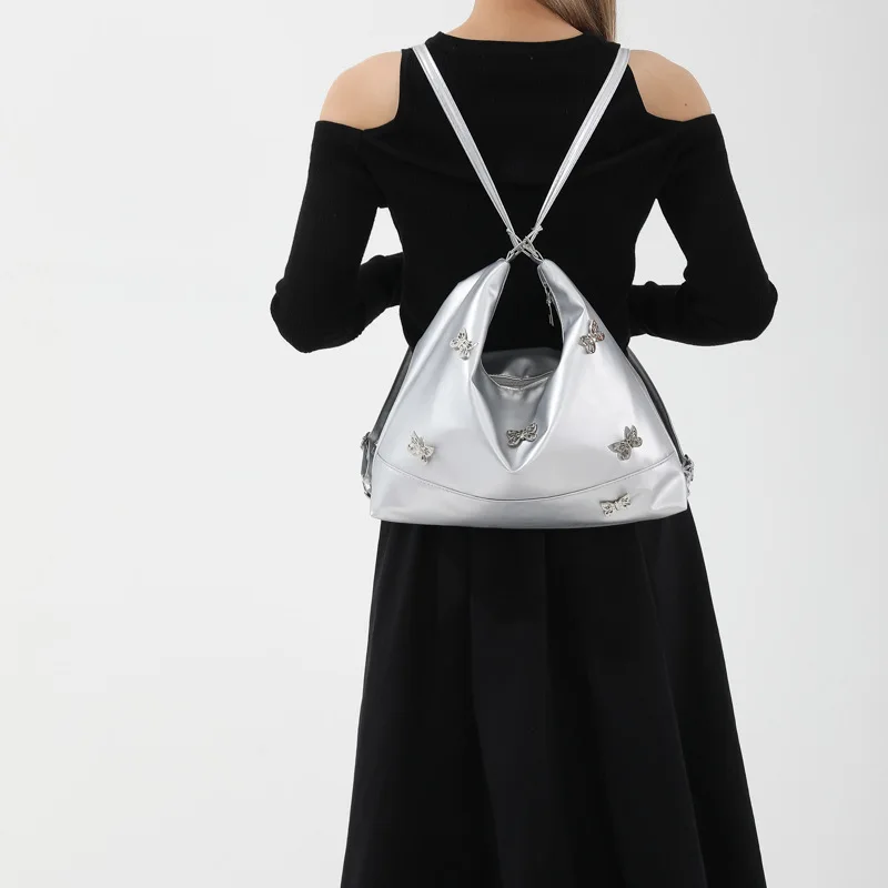 Metal Small Butterfly Design Shoulder Bags For Women 2024 New Fashion Silver Handbags PU Leather Korean Crossbody Bag Tote Bag