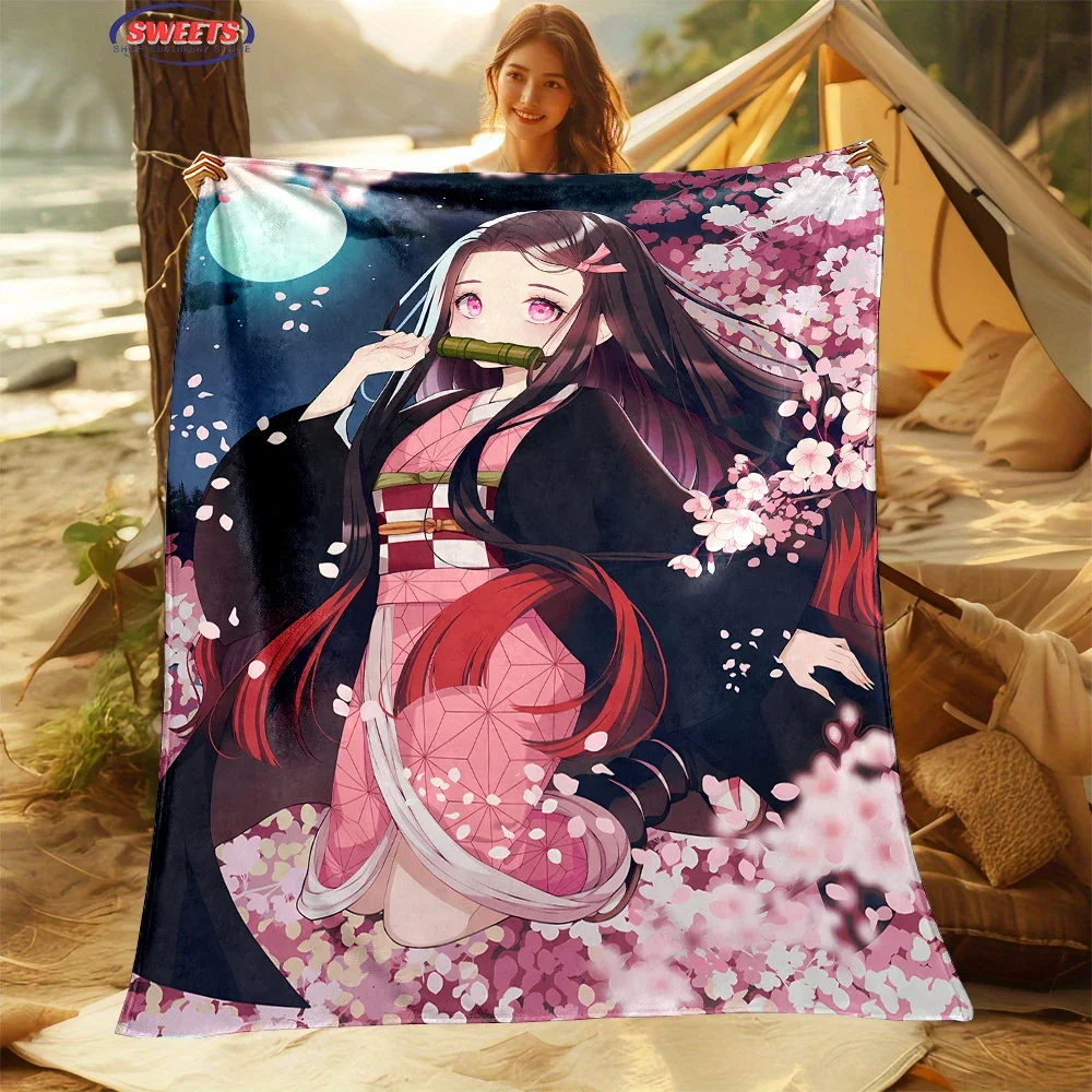 NEW! 3D Anime Kamad0 Nezuk0 Flannel Blanket for Bed Bedroom Sofa Picnic Throw Blanket for Cover Outdoor Leisure Nap Office Gifts