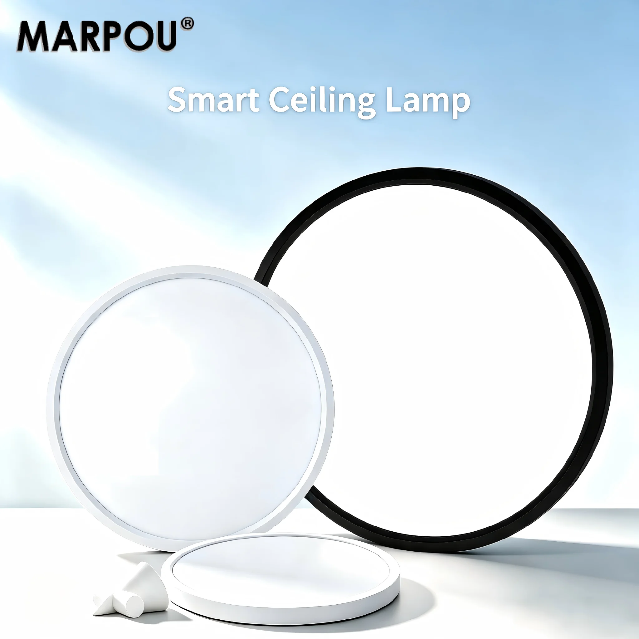 MARPOU Modern Round Flush Mount Lamp for Bedroom Living Room Smart LED Ceiling Light Ultra-Thin Remote APP Control  Dimmable