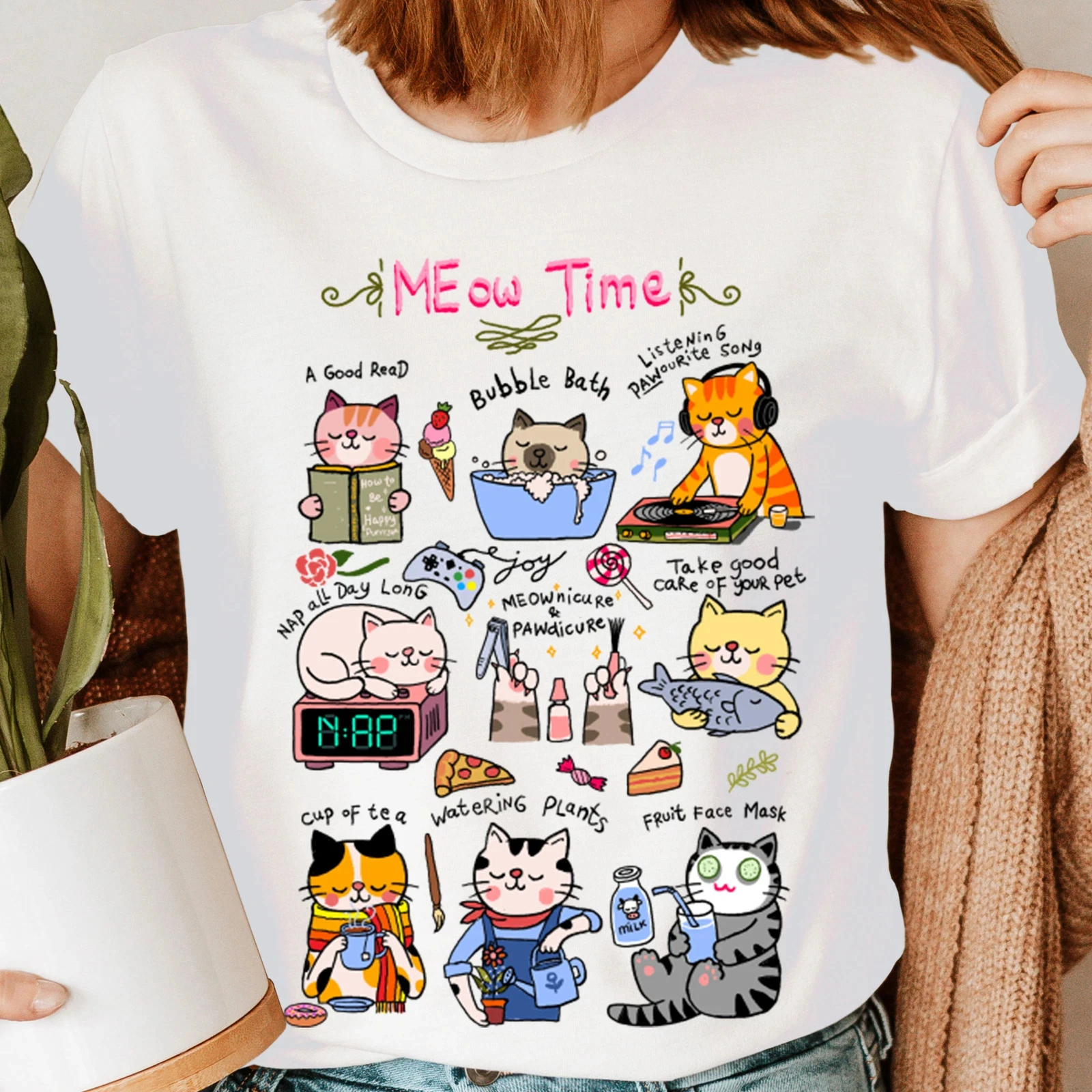 Cat Animal Lovers Gift Idea for Her Funny Novelty Tee Top Womens T-Shirts Tee Top Shirt Graphic Short Sleeve for Summer
