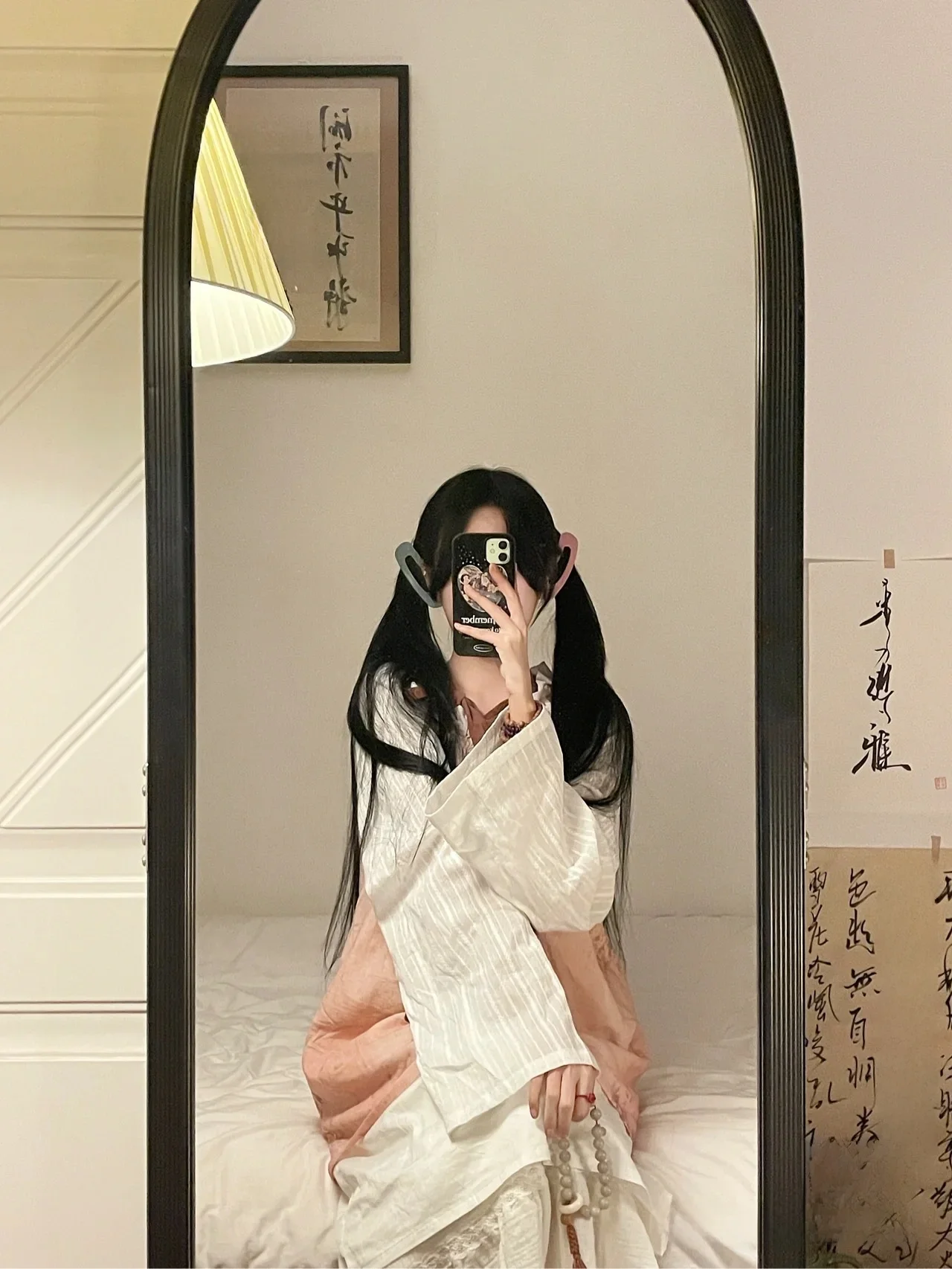 Zhangran Small Chrysanthemum Brick Pattern Dirty Dyeing Skirt Long Sleeve High Waist Umbrella Dress Cotton Spring Summer Autumn