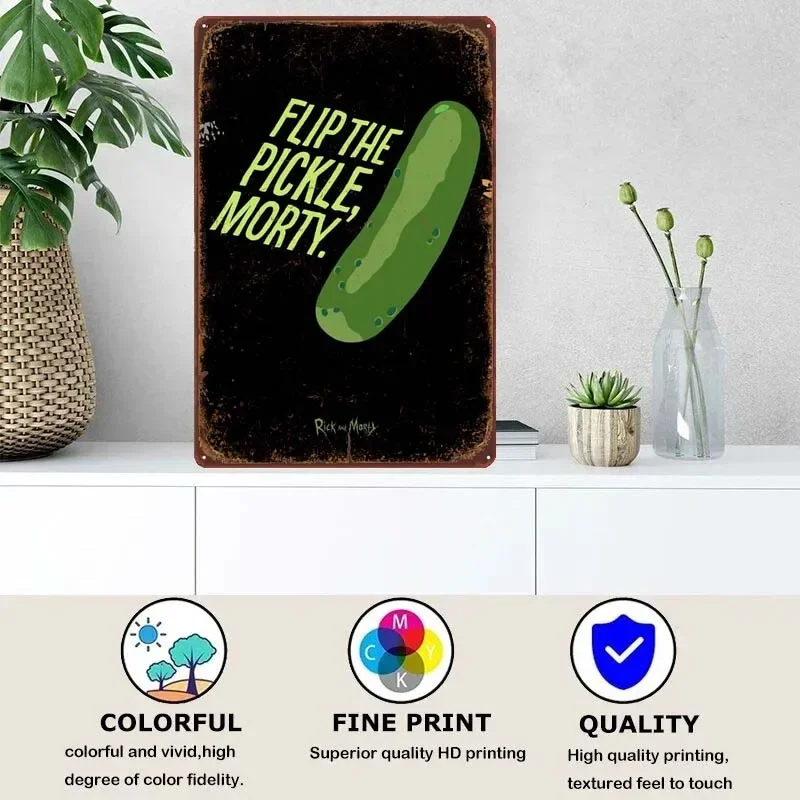 Flip the Pickle Room Decoration Metal Signs Vintage Tin Signs Retro Art of Murals Morty. Home and Decoration Wall Decor Poster