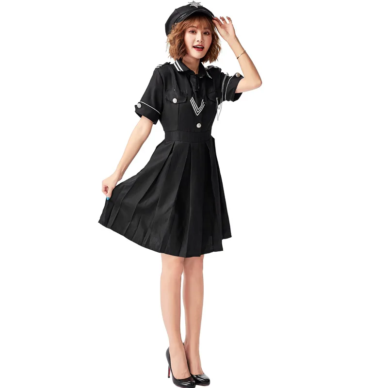زي طيار أسود بأكمام قصيرة، زي تنكري للهالوين، بدلة ضابطة شرطة نسائية، فستان نسائي بأسلوب صيني تقليدي