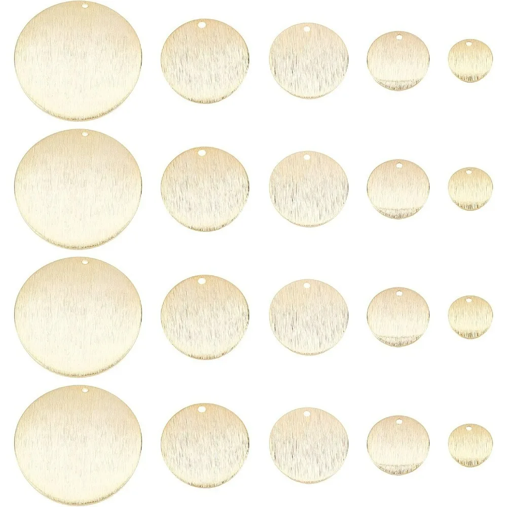 

20Pcs 5Size Brass Pendants Charms Real 24K Blank Charms Flat Round Blank Stamping Tag Pendants for Bracelet Necklace