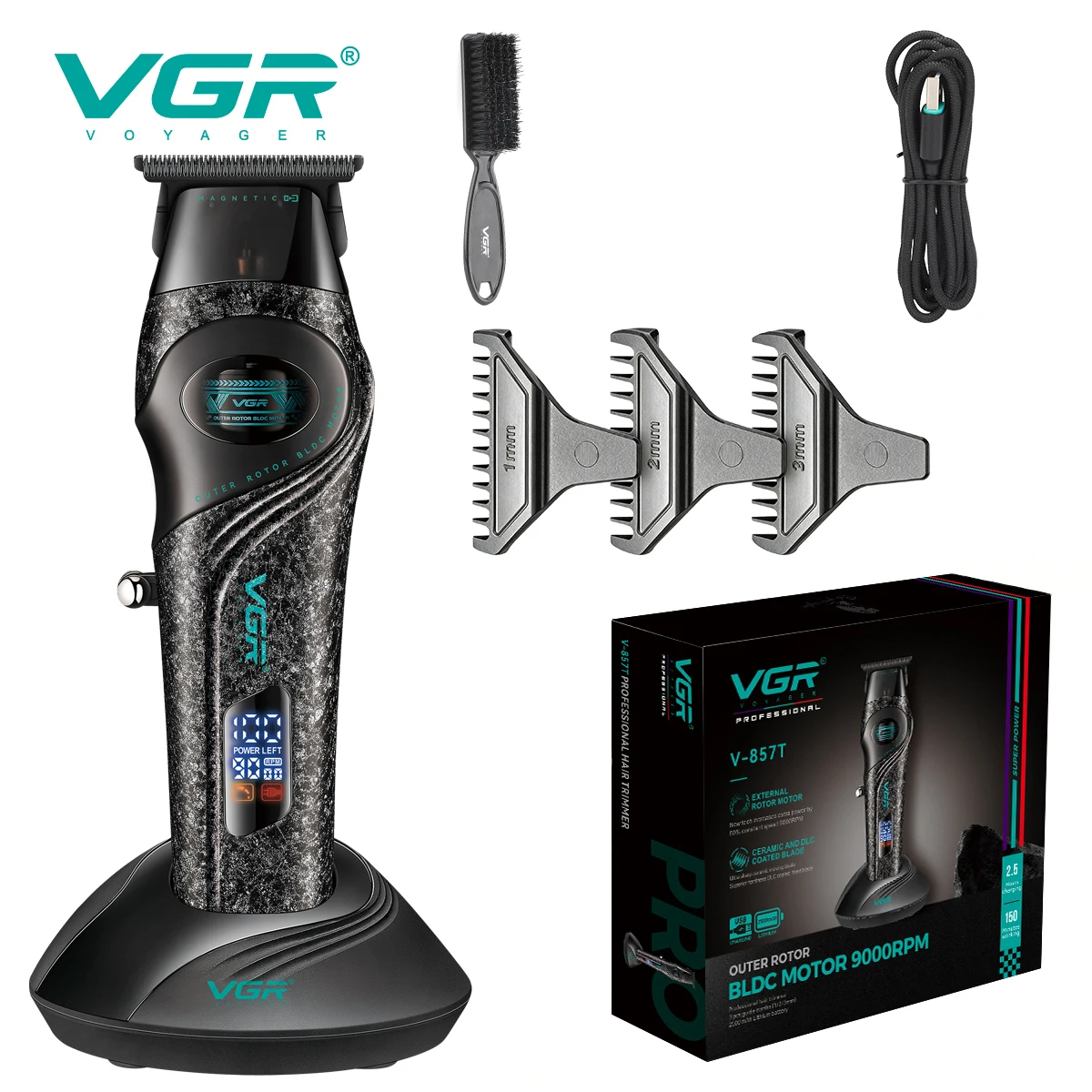 VGR Haartrimmers Professionele Haarsnijmachine 9000 RPM Haarkleppers Elektrische Trimmers Oplaadbare Haartrimmer voor Mannen V-857