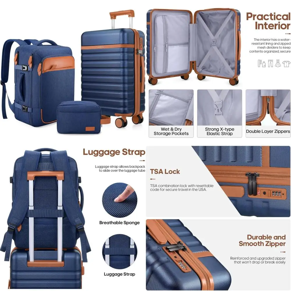 

3 Piece Hardside Spinner Luggage Set with TSA Lock, 20 Inch Carry On Suitcase, Durable Travel Companion