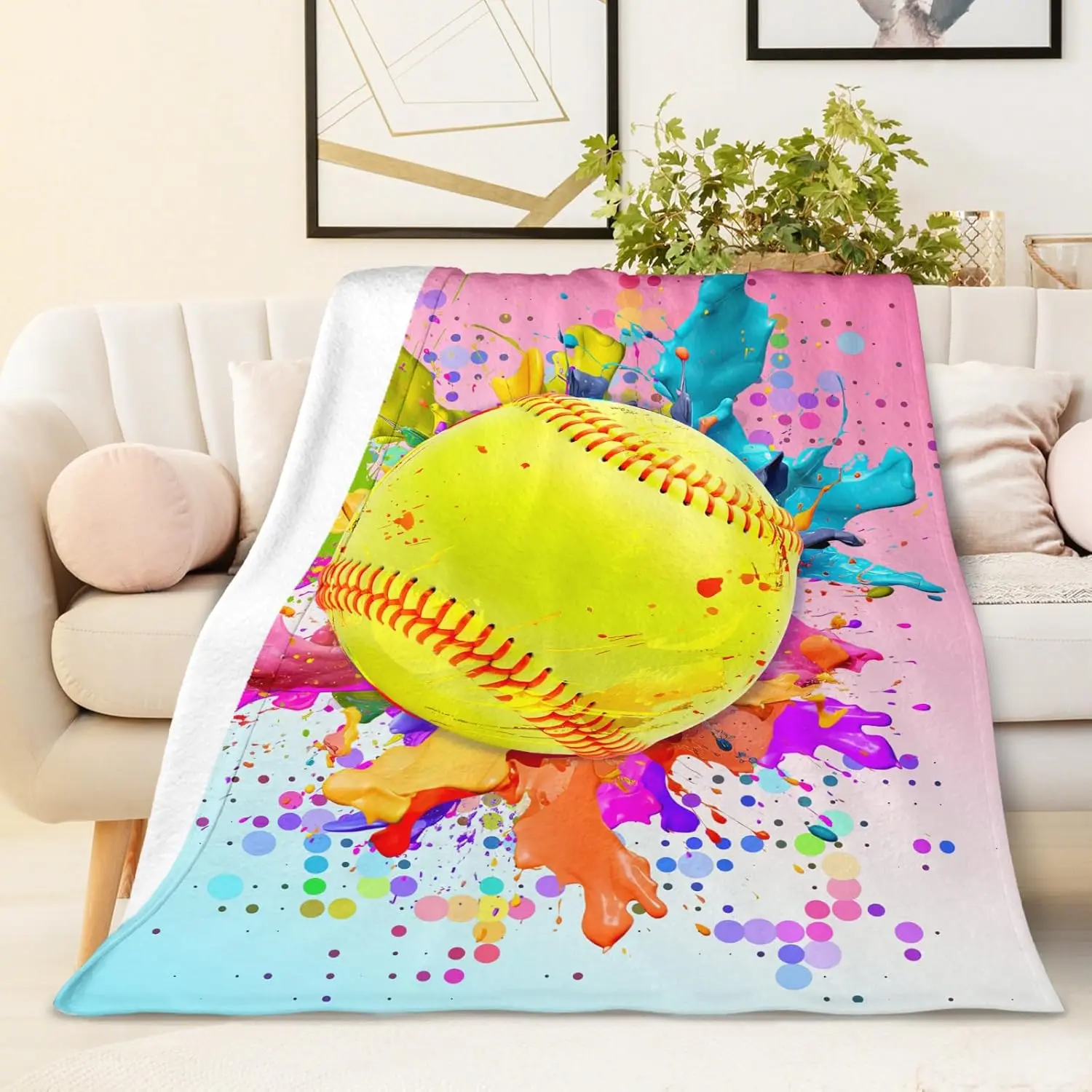 Softball Blanket Gift Kids Sports Blanket Yellow Soft Warm Comfortable Sofa Blanket Home Decor 100X120CM 100X130CM