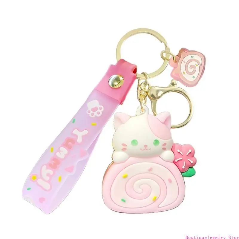 E1PE Eleganter Cartoon-Schlüsselanhänger mit Kuchenrollen-Schlüsselanhänger, Taschenanhänger, personalisierter Schlüsselschmuck,