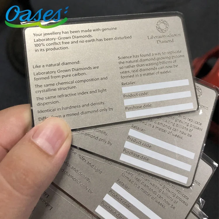 Customized query New Arrival Customized Credit Card Size Laser Engraving Luxury Shiny Metal Authenticity Warranty Card With Whit