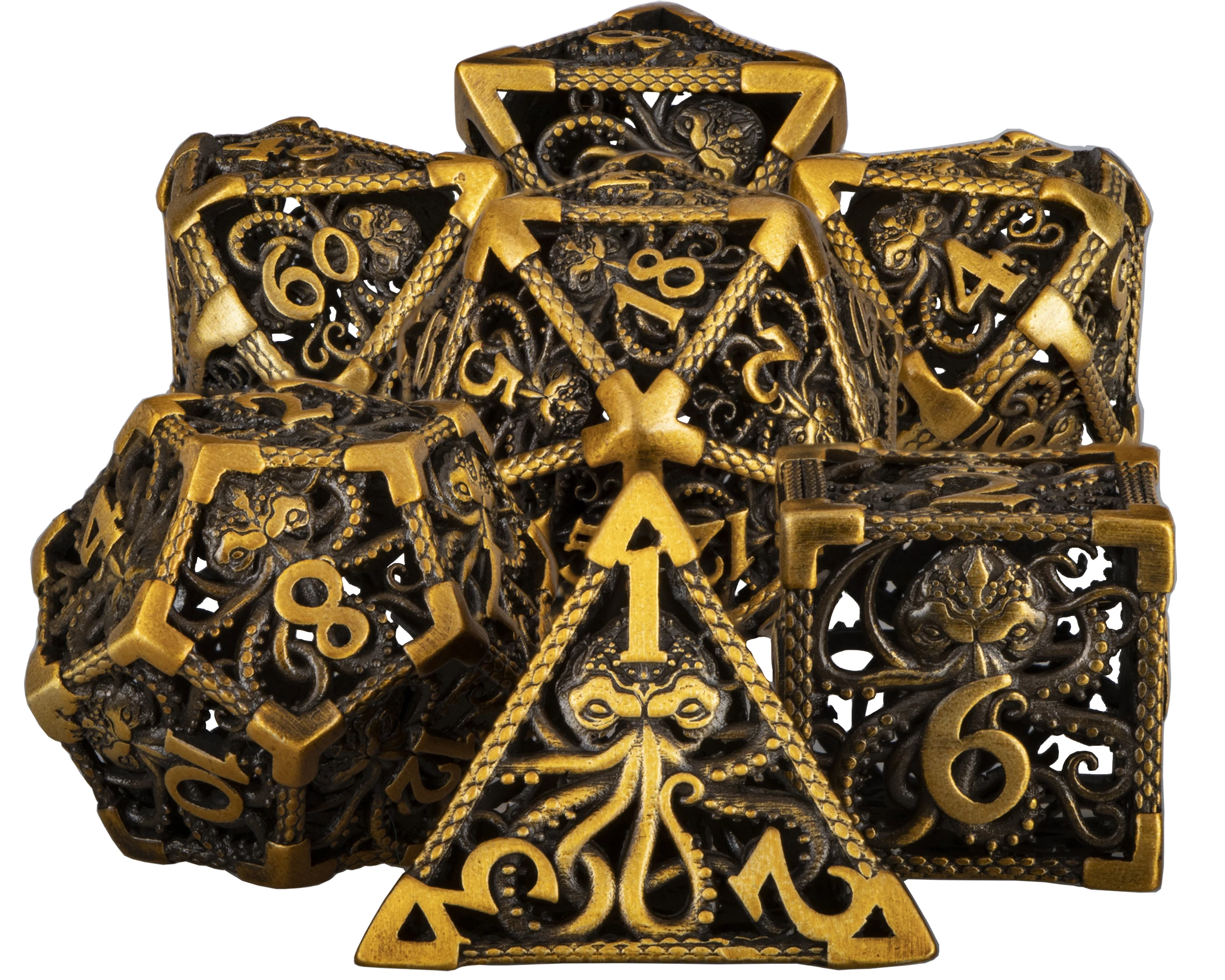 Mind Flayer DND Metal RPG Hollow Polyhedral D&D Dice Set For Dungeon and Dragon Pathfinder Role Playing Game D20 D12 D10 D8 D6