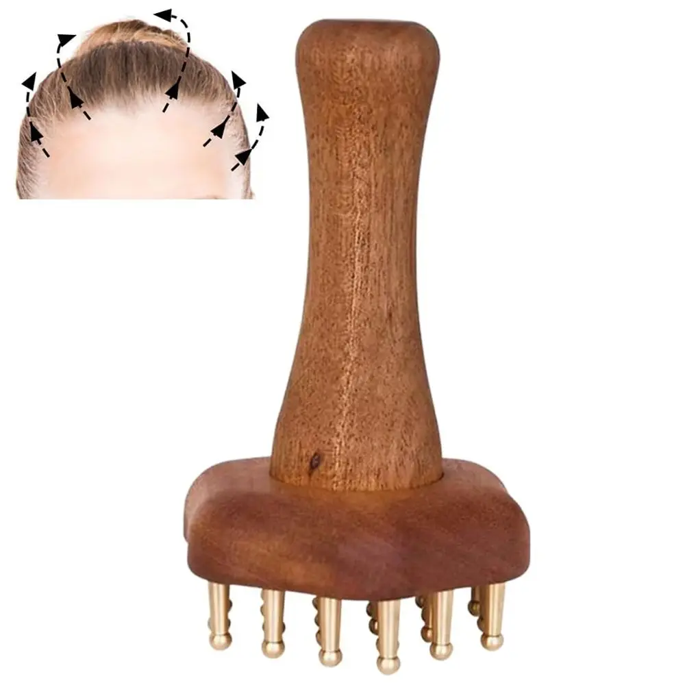 

Relief 24teeth Copper Head Massage Comb Wooden Handle Sturdy Meridian Point Massager Brush Durable Body Massage Brush