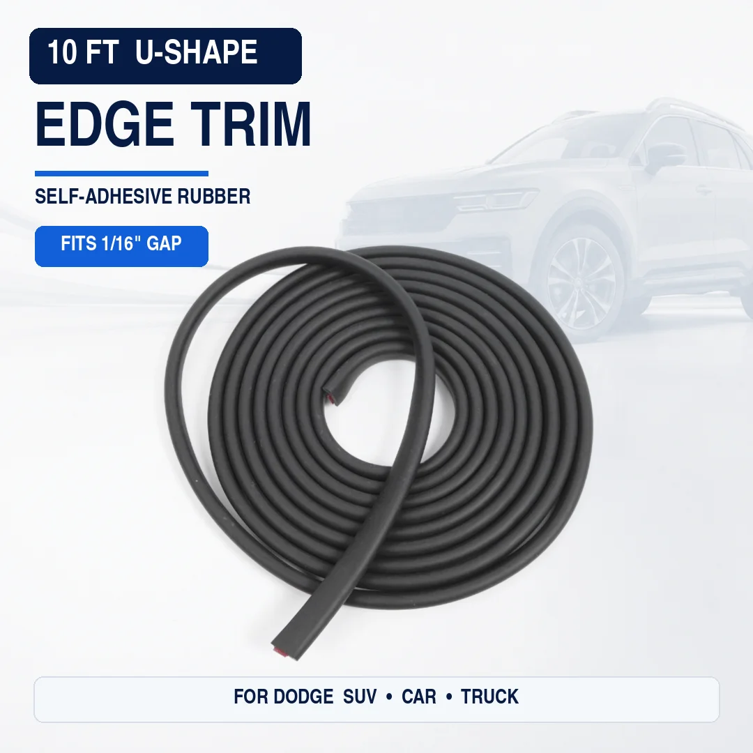 10ft U-Shape Self-Adhesive Rubber Edge Trim, Flexible Anti-Scratch Direct Sealing Fits 1/16" Gap for Dodge SUV Car Truck