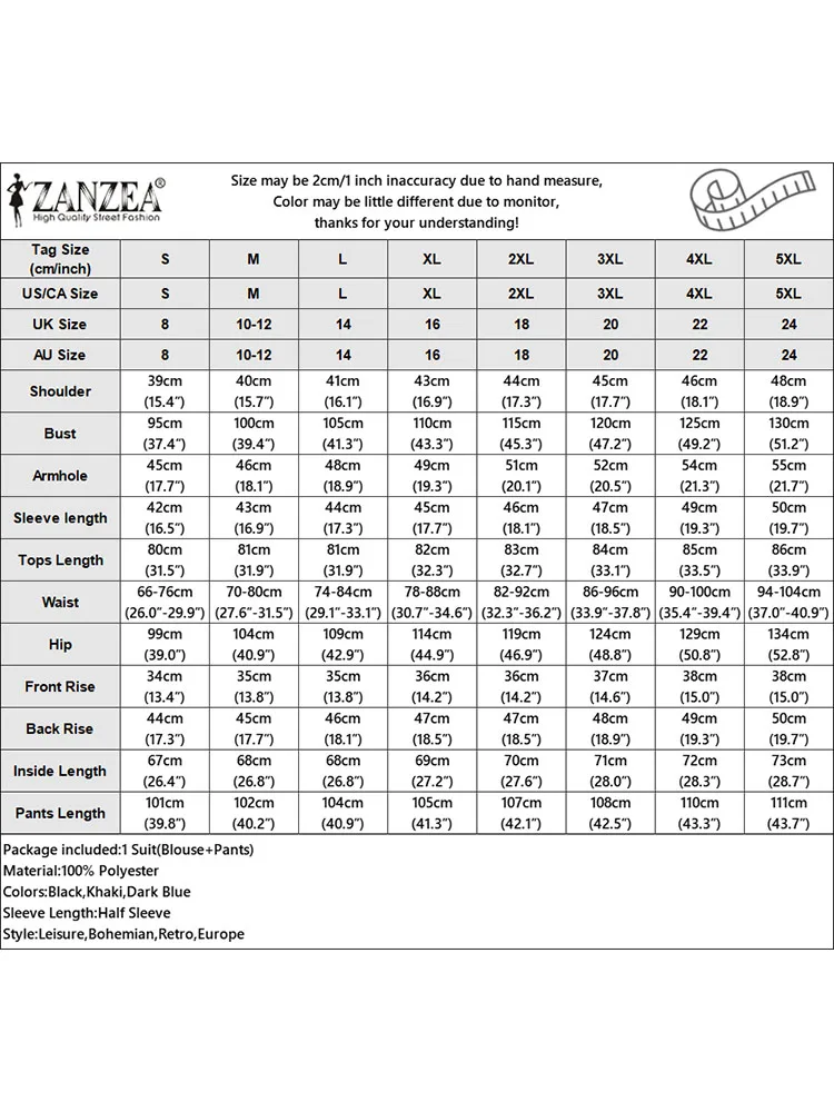 Zanzea-女性用半袖ブラウスとパンツセット、特大のトラックスーツ、エレガントな衣装、モノクロのワークスーツ、サマーファッション、2個、2022