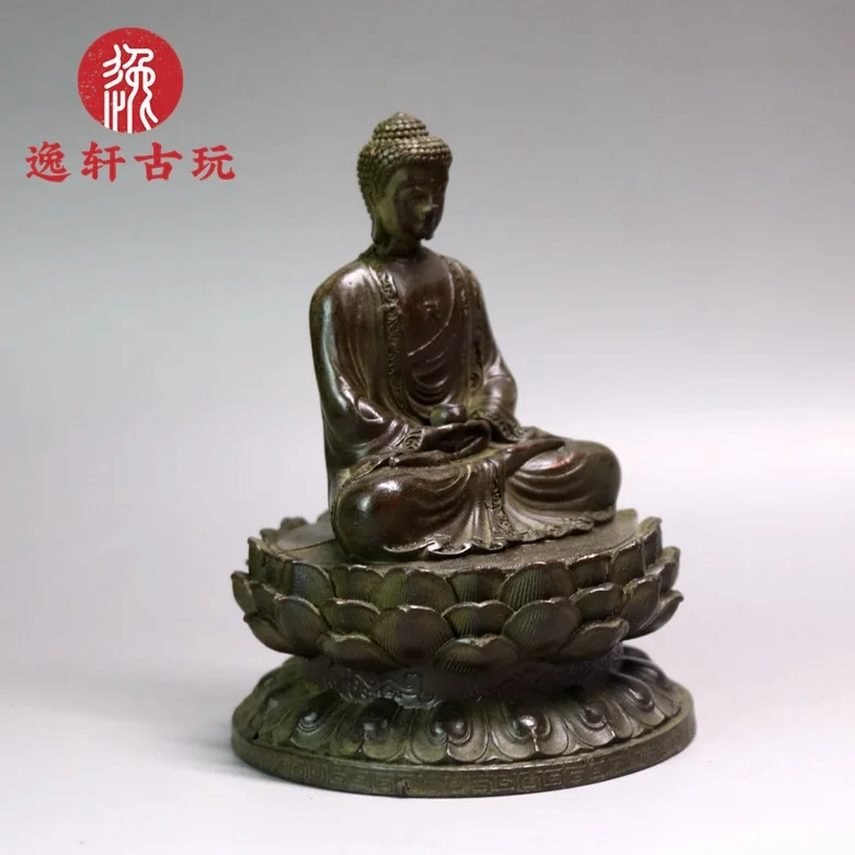 Vintage copper alloy Buddha ornament enshrines lotus base, Buddha statue of Shakyamuni vessel, exquisite copper statue