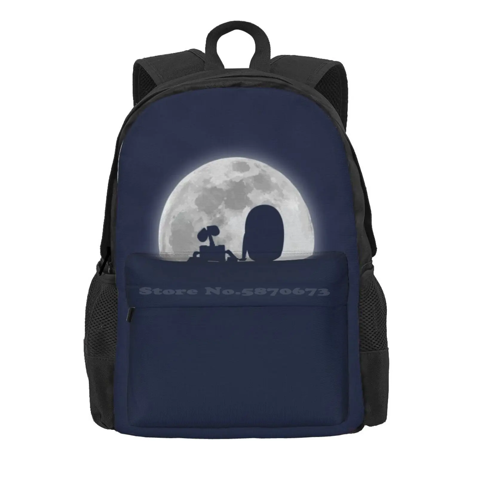 Wall•E And Eve In The Moonlight, Awwwww. Hot Sale Schoolbag Backpack Fashion Bags Moonlight Pixar Silhouette Super Cute Whatevs