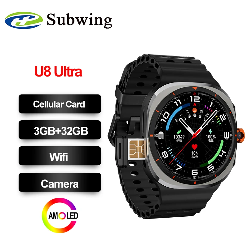 

U8 Ultra Cellular 4G Card Version Smart Watch AMOLED Wifi GPS Camera 3+32GB Bluetooth Men Women Smartwatch Wireless 2025