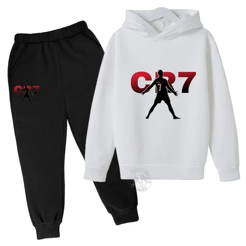 2024 الأولاد الربيع والخريف كرة القدم المعبود CR7 الملابس 2 هوديس + السراويل الأطفال 3-13 سنة ملابس رياضية كاجوال للأطفال #2