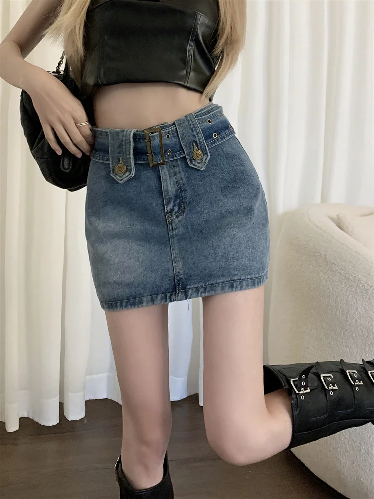 A-Linien-Rock mit hoher Taille für Damen in Übergröße, Denim, f-Länge, koreanischer Stil, Pendler, reine Farbe, Ort-Röcke