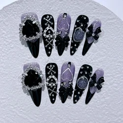 10pc Detachable Long Stilette Ballet False Nails with Butterfly Camellia Design Y2k Hot Girl Full Cover Artificial Press on Nail