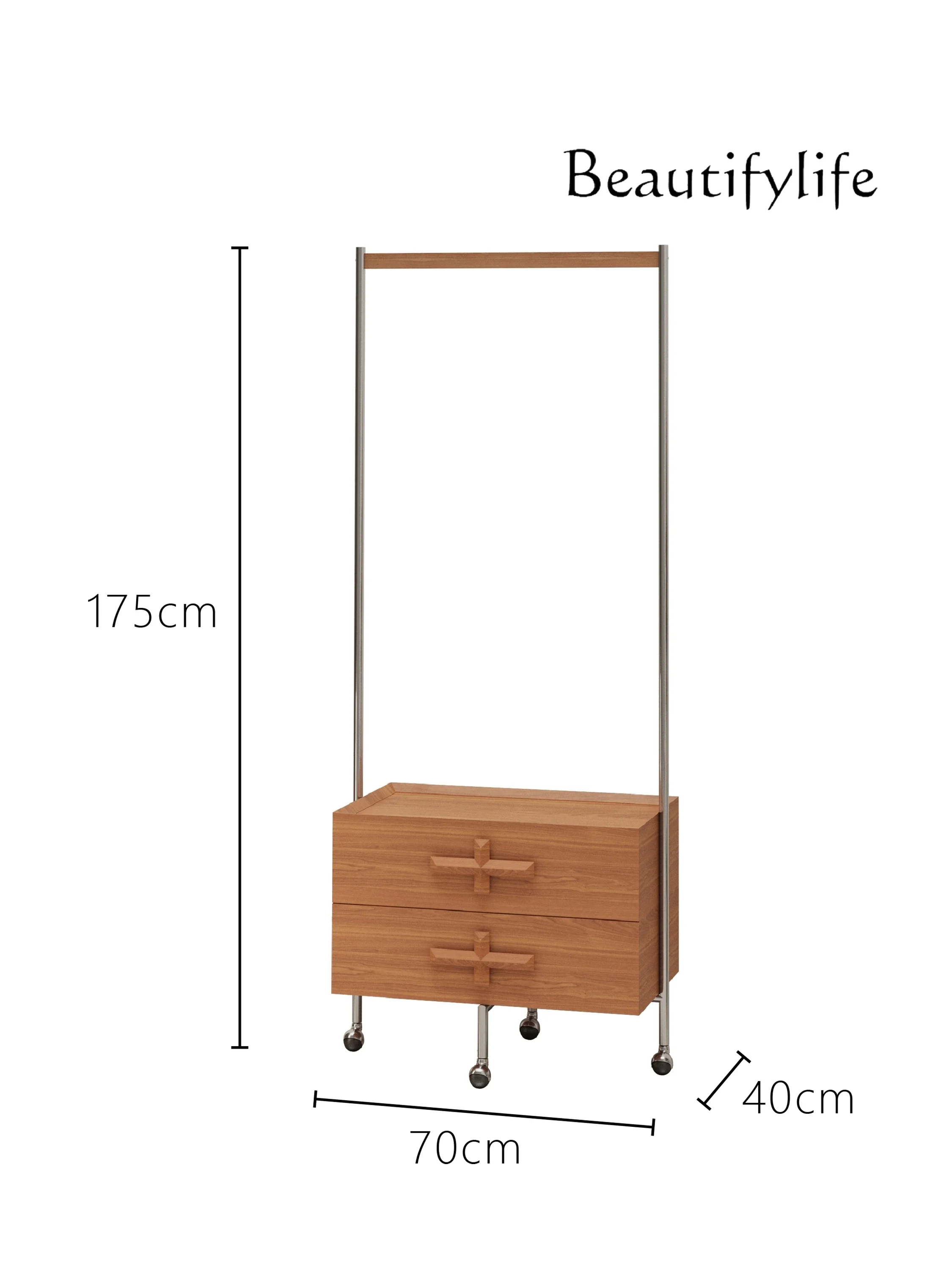 

Solid wood floor coat rack Multifunctional stainless steel removable hanger Chinese antique style