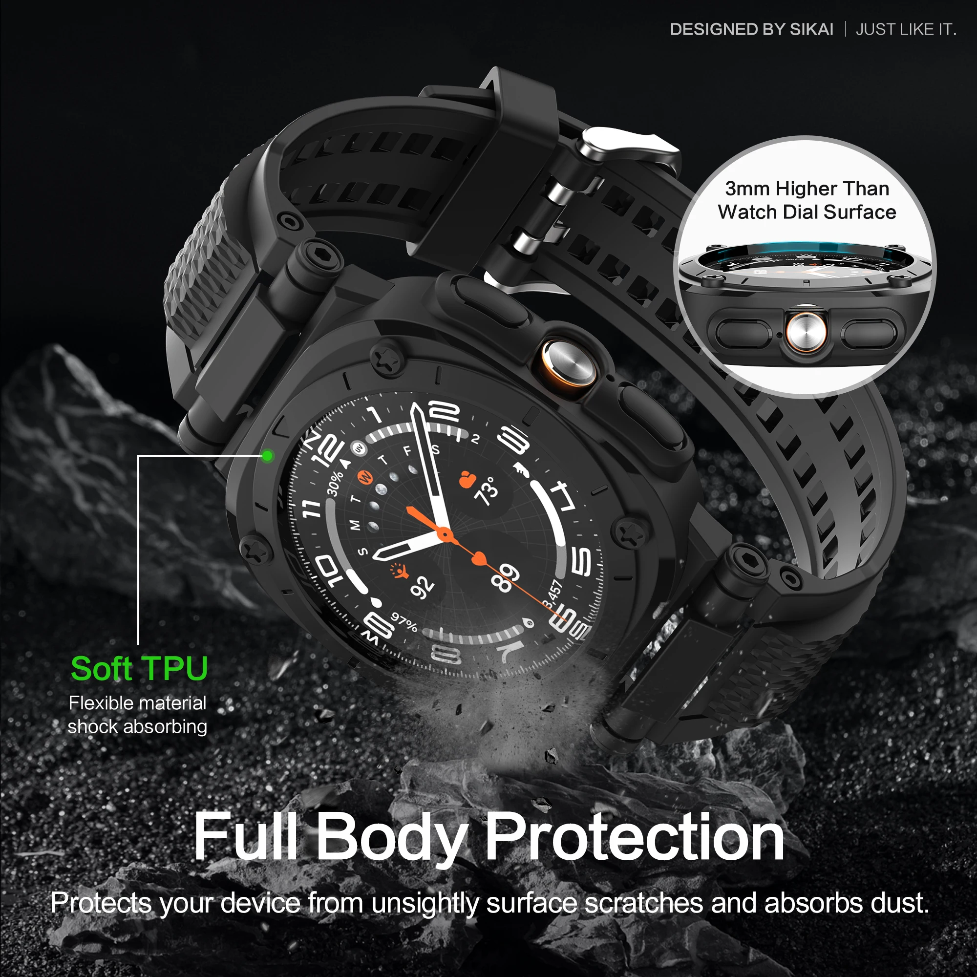 Bracelet SIKAI TPU pour Samsung Galaxy Watch Ultra 47mm 360 °   Conception intégrée de protection avec résistance anti-rayures/chocs/chute