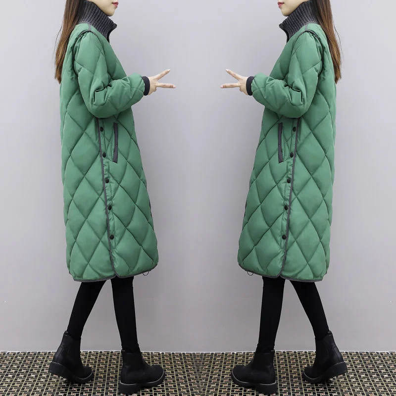 Women Winter Coats Parkas Slim Cotton Padded Basic Jackets 2024 New Warm Female Casual Long Outwear Korean Loose Solid Overcoat