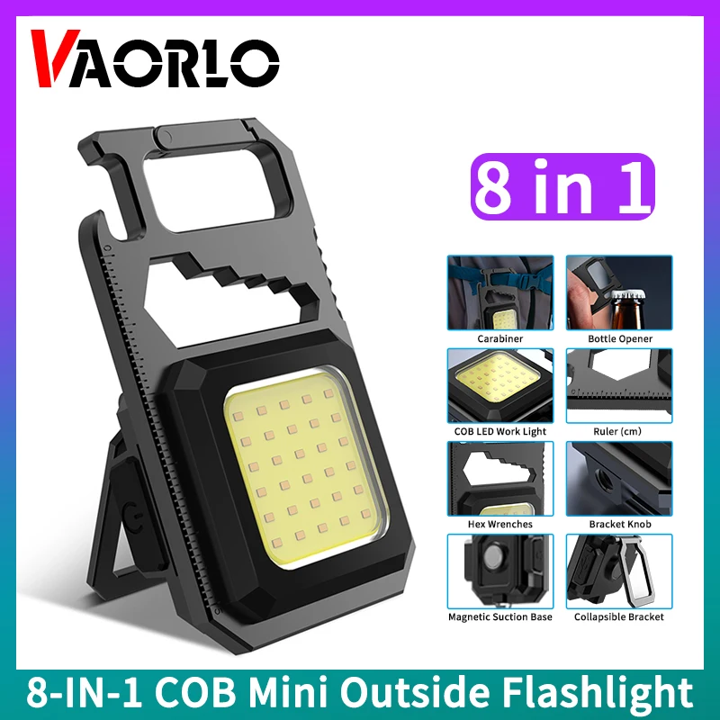 VAORLO 8 IN 1 COB LED Small Flashlight 800Lumens 550mAh For Walking Camping Car Kit Portable Mini Outside Work Light Lantern