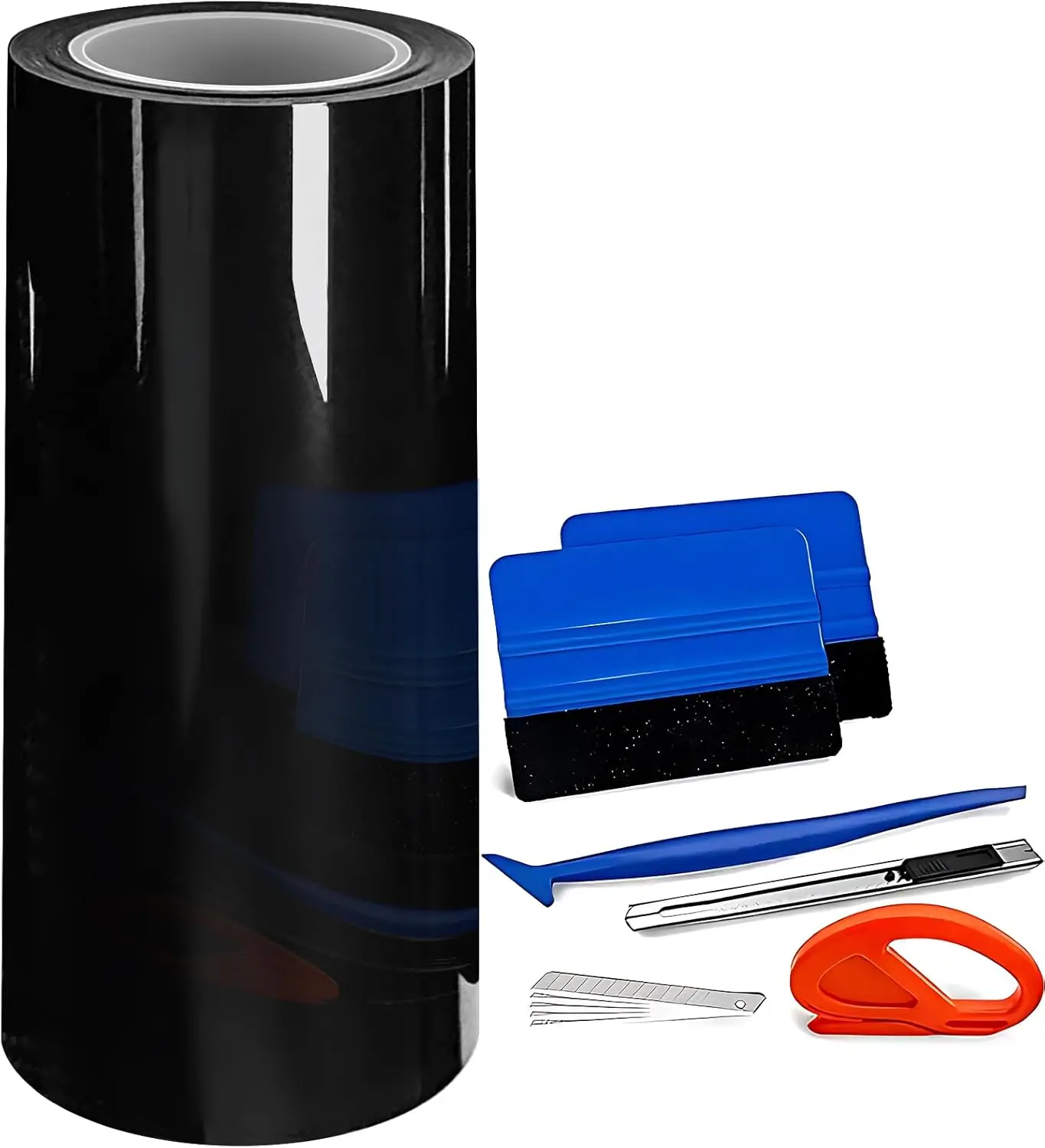 لفة لف سيارة من الفينيل الأسود عالي اللمعان (9 أقدام × 5 أقدام) + مجموعة أدوات التثبيت #1