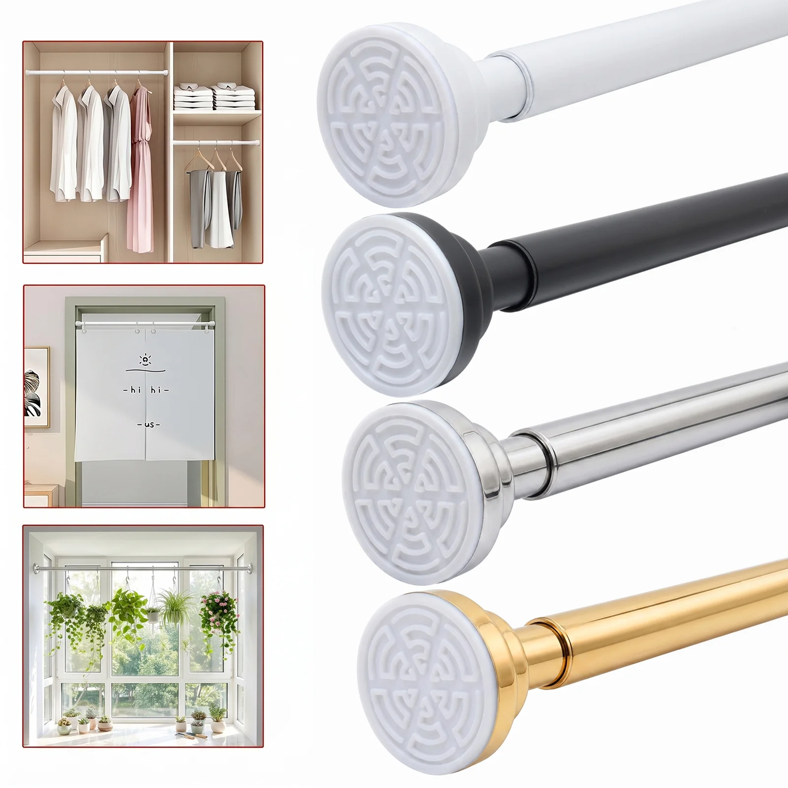 1-Piece Curtain Rod, Shower Curtain Rod, Telescopic Rod, Stainless Steel Clothes Drying Rod, Hanging Rod, Door and Window Support Rod, Adjustable Wardrobe Support Rod, Thickened and Reinforced Segmented Multifunctional