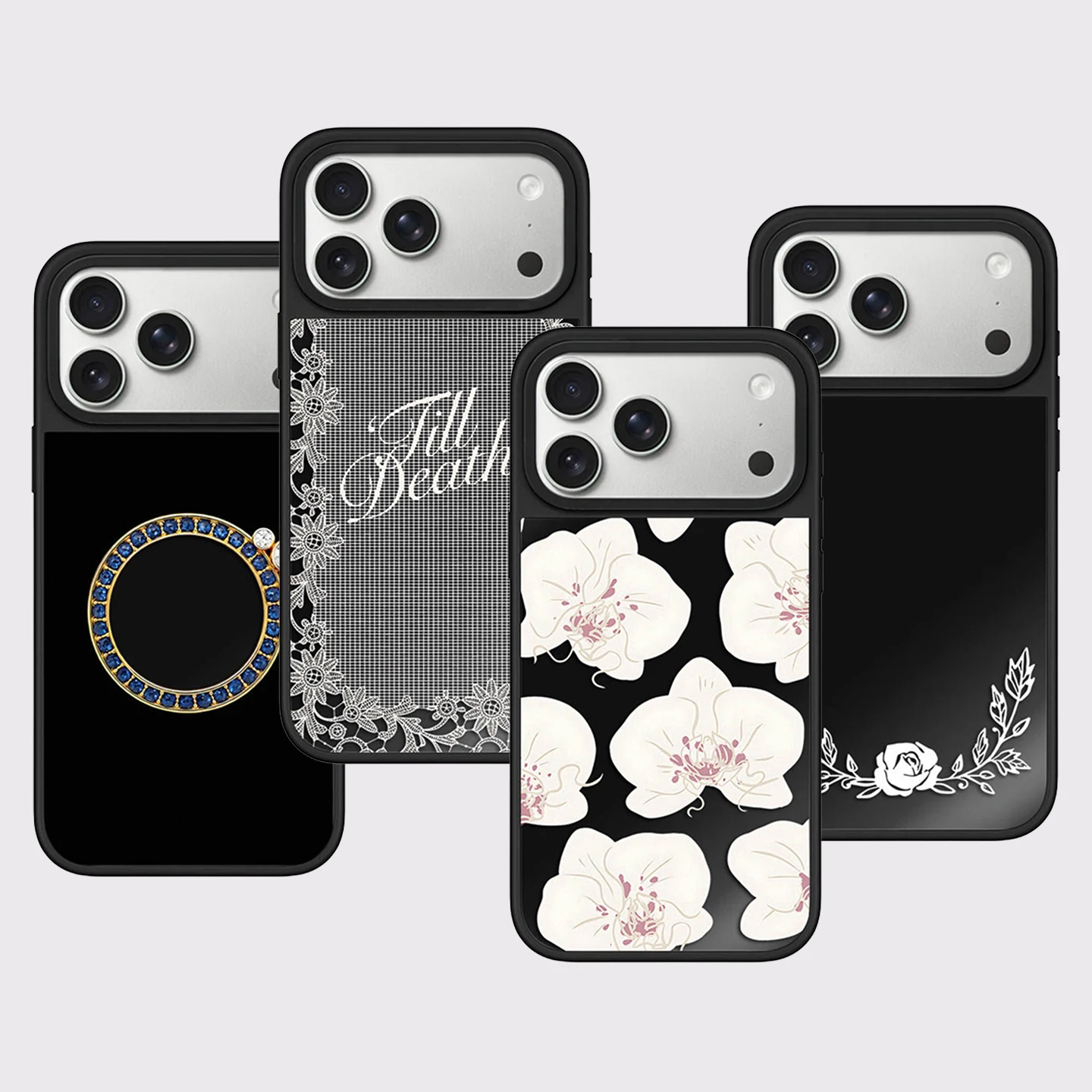 

White Rose Pattern Black Mirror Surface Magnetic Phone Case Cover for IPhone 13 14 15 16 17 Pro Max Case for IPhone Air