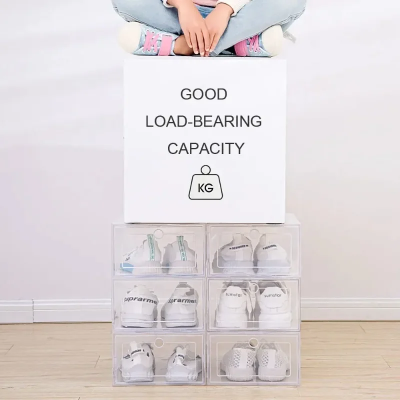 6pcs/Set Organizer Shoebox Thickened Drawer Case Stackable Box Shoe Plastic Shoe Boxes Fold Transparent Plastic Shoes Case