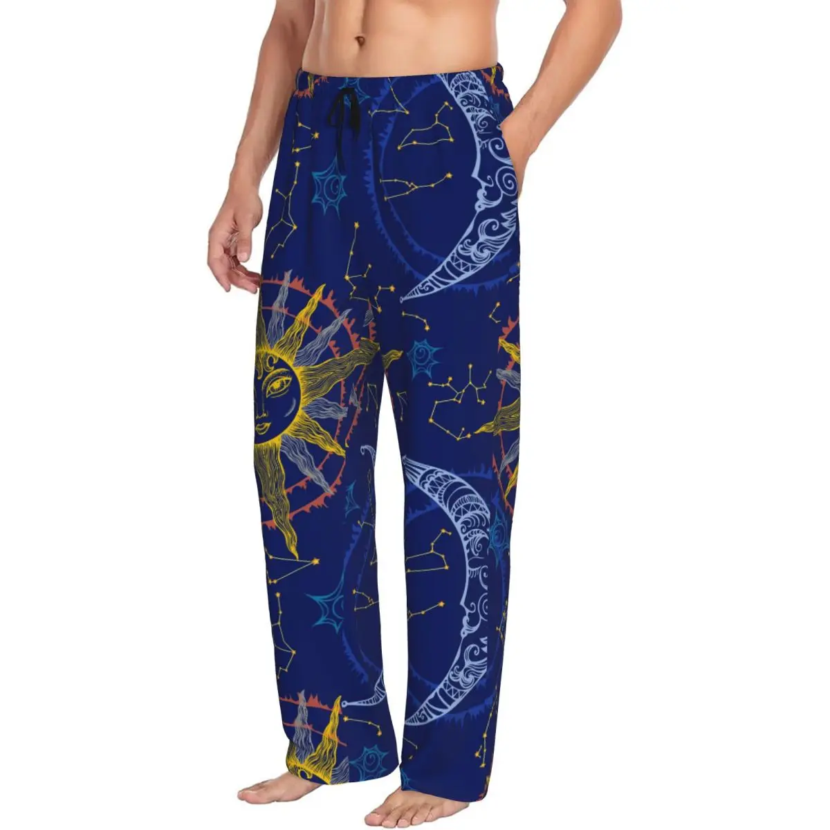 Sun Moon And Zodiac Navy Blue Print Custom Printed Men's Pajama Pants Cartoon Rolls Sushi Food Sleepwear Sleep