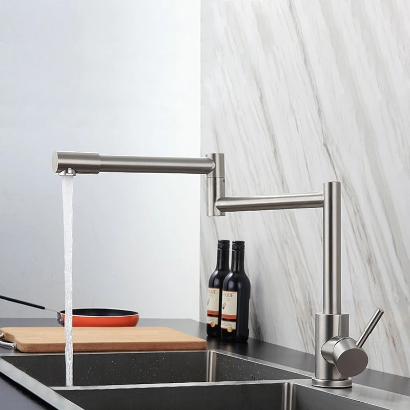 Kitchen Hot and Cold Faucets Made of 304 Stainless Steel Folding and Rotating Stove with Single Cooling and Lead-free Outlet